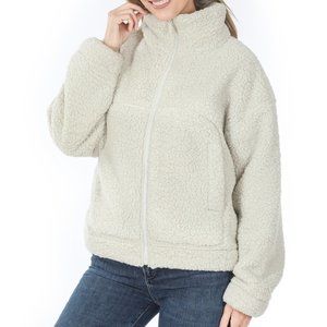 BONE Drawstring hem crop sherpa jacket